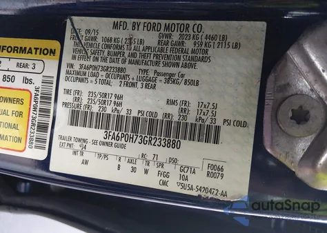 2016 Ford Fusion Se z USA, uszkodzony, nr VIN 3FA6P0H73GR233880